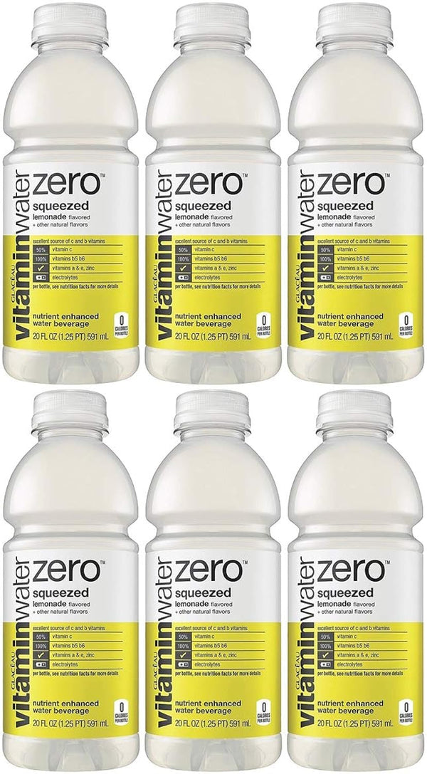 Vitamin Water Zero, Lemonade - Squeezed, 20oz Bottle (Pack of 6, Total