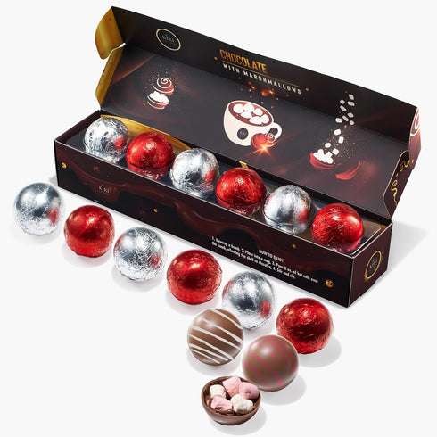 Set 6-2 Set, Hot Chocolate Bombs Marshmallow Filled Balls - of Flavors White & Red Swirl Caramel & Fudge Brownie Candy
