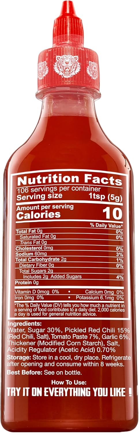 Crying Thaiger 18.6 (Pack 1) Sriracha Ketchup Chili Sauce in Squeeze Bottle Ounce, Vegan, Gluten Free, Non-GMO, from