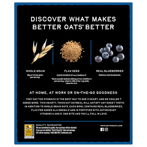 Packets, 15.1 oz (Pack 1) Better Oats Thick & Hearty Instant Oatmeal Blueberry Muffin Flavor with Flax Seeds and Whole