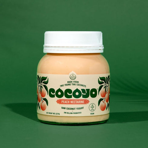 8 oz COCOYO Living Coconut Yogurt - - Peach Nectarine Probiotic Yogurt for Gut Health - Plant-based, Vegan