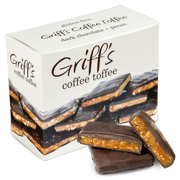 Griff's Coffee Toffee Covered in Dark Chocolate, Gluten Free Toffee Squares, Family