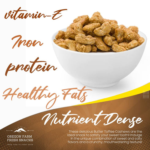 Packs (22oz) Oregon Farm Fresh Snacks Butter Toffee Cashews Butter Toffee Coated Cashew Nuts Delicious and Sweet Nut