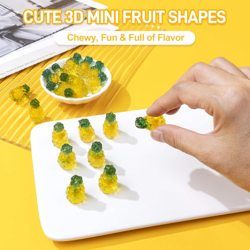 4D Gummy 8.47 oz 3D ~10 Packs, AMOS Fruit Candy, Pineapple Burst, Box - Realistic Shapes with Soft Juice-Filled Center