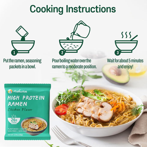 26g 6 Packs Hethstia High Protein Ramen Noodles Chicken Flavor, Plant-Based Protein Vegan Noodles, | Low Sugar, Low