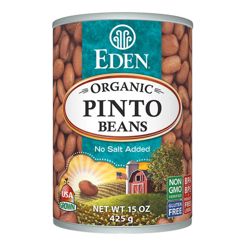 Eden Organic Pinto Beans, 15 oz Can, No Salt, Non-GMO, Gluten Free,