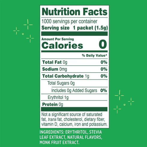 1,000 Packets (Packaging 70.54 Whole Earth Sweetener Co. Stevia and Monk Fruit Sweetener, Erythritol Sweetener, Sugar