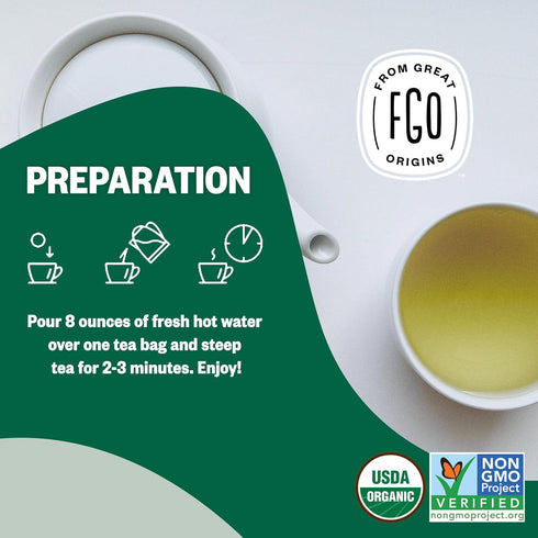 FGO Organic Jasmine Green Tea - 100 Count Eco-Conscious Tea Bags, Resealable Bag