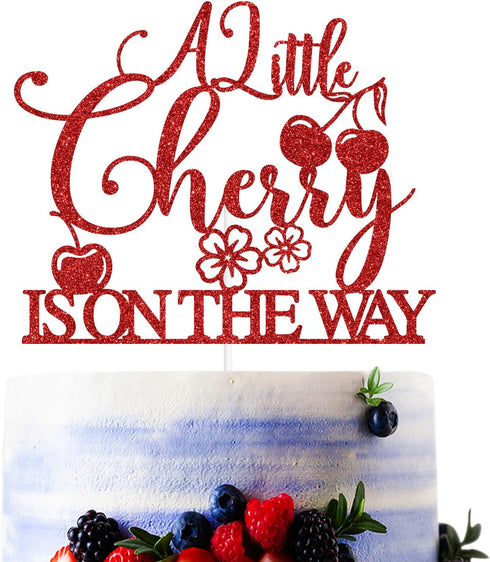 Sriburcio Red Glitter A Litte Cherry is on the Way Cake Topper, Cherry
