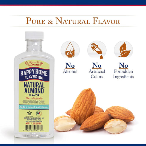 7 oz. Happy Home Natural Almond Flavoring, Non-Alcoholic, Certified Kosher