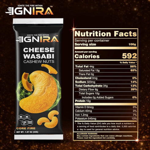 Pack 1 (10.56oz Cheese Wasabi Cashew Nuts Crunchy Roasted Cashew Nuts, Nutrient-Rich Protein-Powered Snack, Flavored