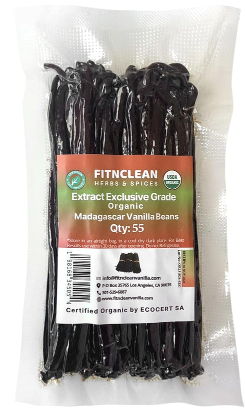 55 4" 5" Organic Madagascar Vanilla Extract Exclusive Grade B Beans| - by FITNCLEAN VANILLA| Certified USDA Organic.