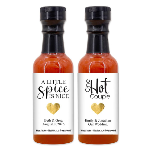 Best Day Ever Spot 1.7oz (Set 12) Hot Sauce Gifts, Gold Heart Mini Hot Sauce Bottles, Hot Sauce Wedding Favors, Custom