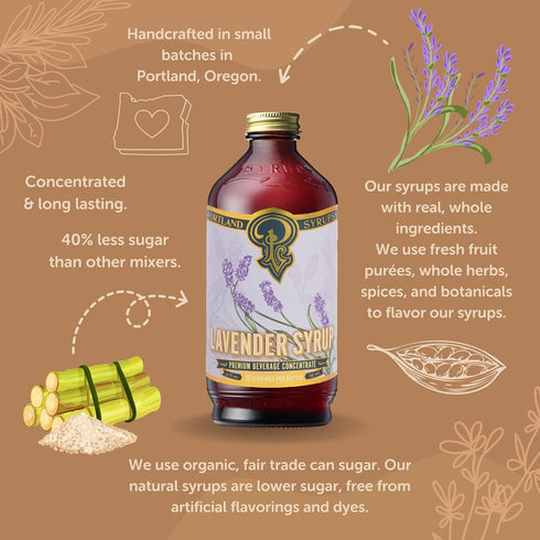 12 oz 12 (Pack 1) Portland Syrups Lavender Syrup - Premium Beverage Concentrate for Delicious Cocktails, Tea, Soda