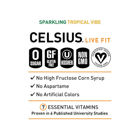 12 Oz (Pack 12) CELSIUS Sparkling Tropical Vibe, Functional Essential Energy Drink Fl
