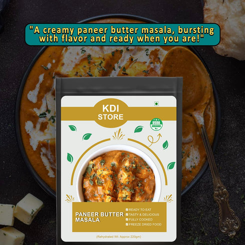 Store Cooked,65g KDI Paneer Butter Masala, Ready to Eat Indian Curry, USDA Organic, Freeze Dried, Fully