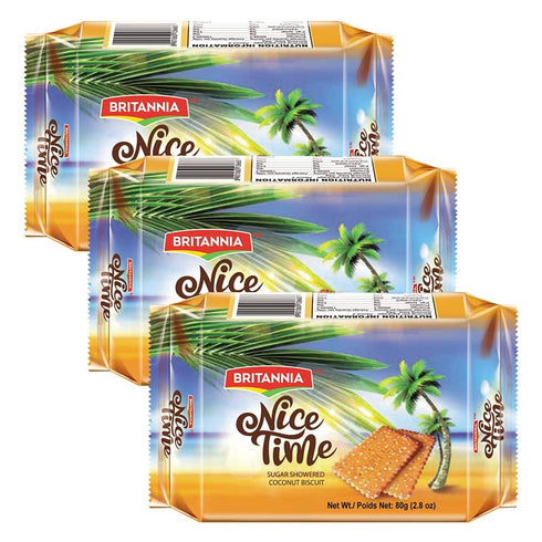 Britannia Nice Time 2.8oz (80g) - Delicious Coconut Biscuit Crunchy - Kids