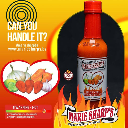 5 oz (Pack 3) Marie Sharp's Hot Habanero Pepper Sauce, Authentic Belizean Hot Sauce with Fresh Red Habanero Peppers