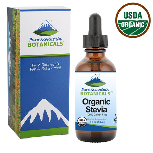 Pure Mountain Botanicals Organic Liquid Stevia Sweetener – Alcohol Free, Kosher Sugar Substitute Stevia Drops - 2oz