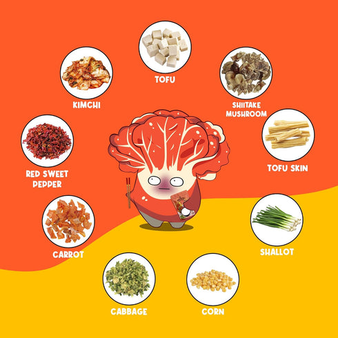CHIRAMEN Kimchi Veggie Mix Dried Ramen Toppings, Kimchi, Mushrooms, Sweet Pepper, Tofu, Cabbage, Chives, Corn, Perfect