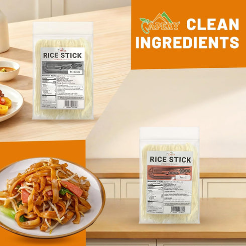 APEXY 14 oz Pack 3 Rice Sticks, of Small Size - Premium Quality Rice Noodles for Stir-Fry, Soup, Pho, Pad Thai, Spring