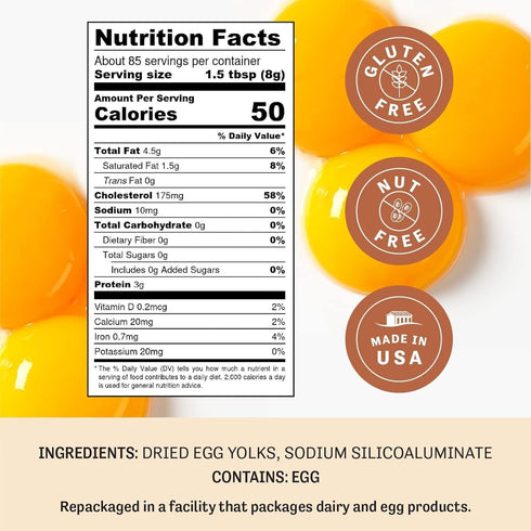 1.5 lb Pack 1 Judee's Gluten Free Dried Egg Yolk Powder - Protein-Rich Baking Mix & Egg Yolks for Baking - Gluten-Free