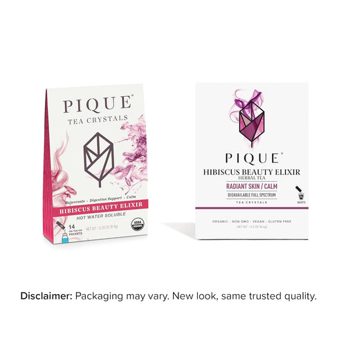 Pique Organic Hibiscus Tea Crystals, Caffeine-Free Herbal Tea, 14 Single Serve Sticks