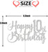 Silver Glitter Happy 10th Birthday Cake Topper - 10th Birthday Party Decoration