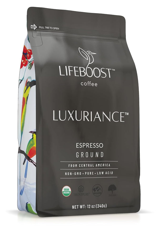 Lifeboost Organic Espresso Ground Coffee - Non-GMO Low Acid Single Origin USDA
