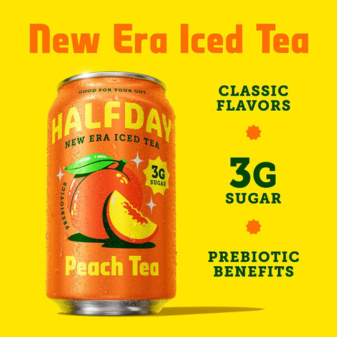 12 Oz Halfday, Prebiotic Peach Iced Tea, Fl Can