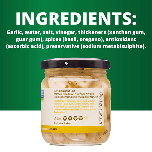 7 oz (3 Pack) Pickerfresh Pickled Garlic - Gourmet Garlic Cloves - Simple Ingredients - Non-GMO, Gluten Free & No