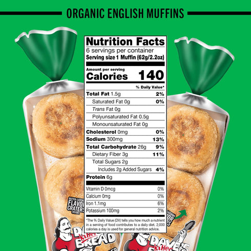 6 Count Dave's Killer Bread Rockin' Grains English Muffins, Organic Whole Grain English Muffins