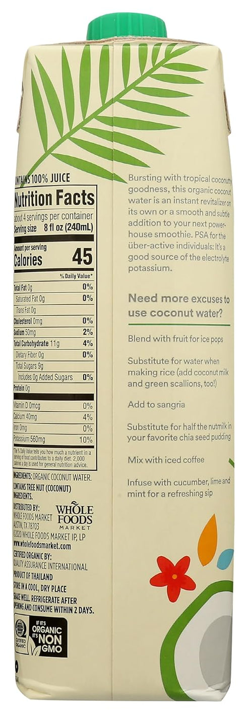 365 100% 33.8 Oz by Whole Foods Market, Organic Coconut Water, Pulp-Free Juice, Fl
