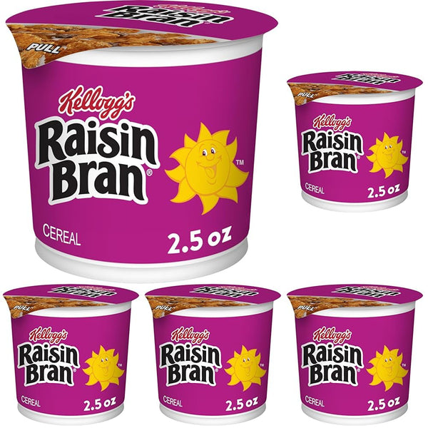Kellogg's Raisin Bran Breakfast Cereal, High Fiber, 2.5 oz Cup (Pack of