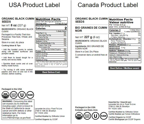 Food to Live Organic Black Cumin Seeds, 8 Ounces, Non-GMO, Kosher, High in Iron, Calcium & Magnesium for Cooking