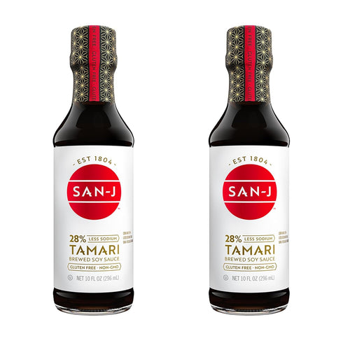 San-J Gluten Free Tamari Soy Sauce with 28% Less Sodium - Specially Brewed, 10 oz. Bottles, 2 Pack