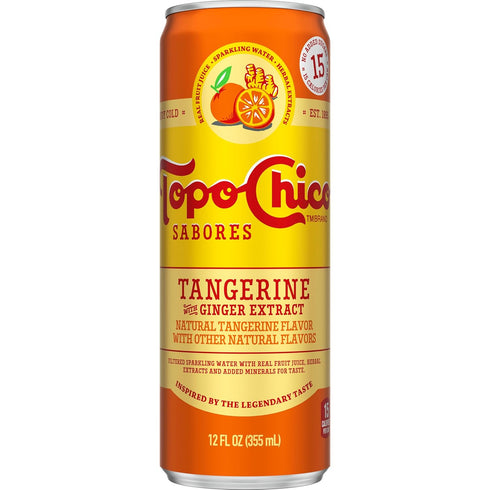Topo Chico Sabores Tangerine with Ginger Extract 12oz Can (Pack of 2)