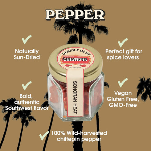 Set) Desert Dust - Wild, Sun-Dried Chiltepin Peppers | Authentic Whole & Hand-Picked | Smoky, Fiery Heat for Salsa