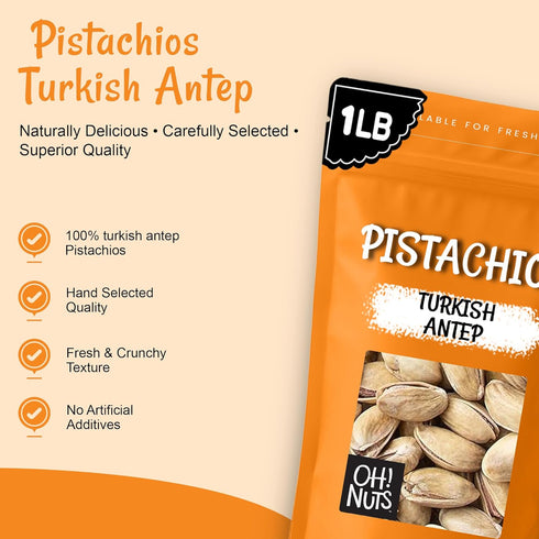 1 lb Packed Oh! Nuts Pistachios - Roasted & Lightly Salted - - Turkish Antep Pistachios In Shell - in New York Zip-Seal
