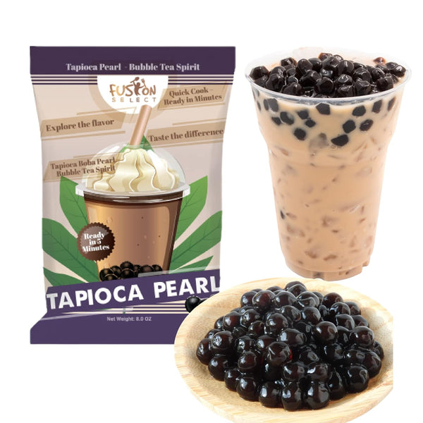 Fusion Select Tapioca Pearl - Brown Sugar Flavor Quick Cook Tapioca for Boba Tea, 8 Ounce