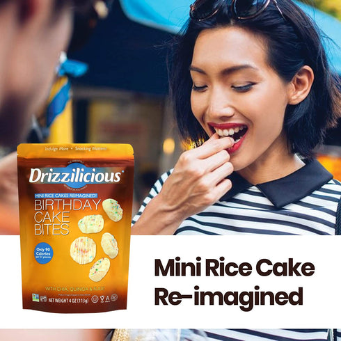 4 OZ DRIZZILICIOUS Birthday Cake Bites Mini Rice Cakes
