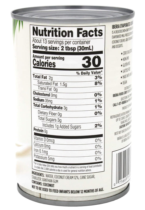 13.5 Oz (Pack 12) Iberia Lactose Free Evaporated Coconut Milk, Fl
