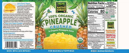 14 (Pack 6) Native Forest Organic Crushed Pineapple - Crushed Pineapple Canned, Canned Pineapple Crushed, Canned Fruit