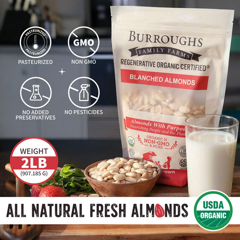 2lb Burroughs Family Farms USDA Organic Blanched Almonds First Regenerative Organic Certified Farm Gluten-Free