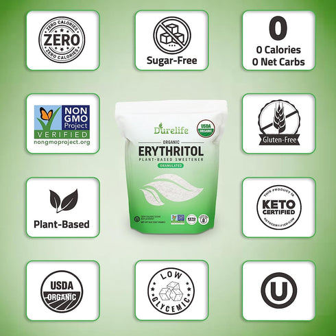 5 LB Durelife USDA organic erythritol sweetener, non gmo verified, Keto certified, No After Taste, Kosher, Zero Calorie