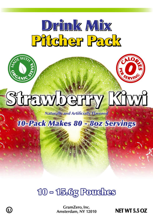 GramZero Strawberry Kiwi Sugar Free Drink Mix, Pitcher Pack - Zero Calorie, Stevia Sweetened - Great for Nutrition Club