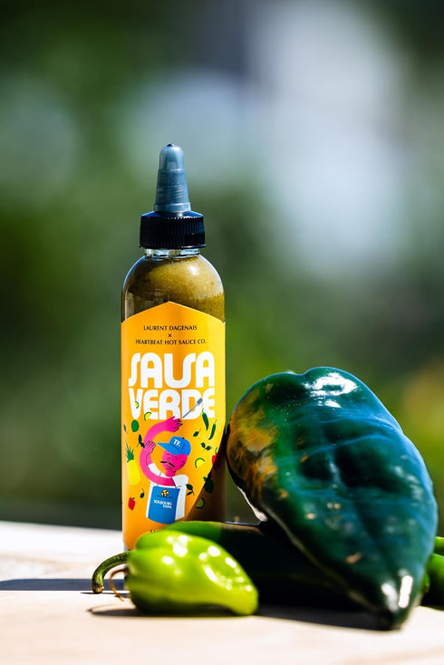 Heartbeat Hot Sauce x Laurent Dagenais Salsa Verde: 6 oz Small Batch, Poblano Peppers, Pineapple, Vegan