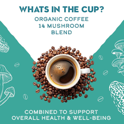 14 Immune Wellbeing, 12 oz (2 Pack) Organic Mushroom Coffee Blend Dark Roast, Organic Lion's Mane, Chaga, Red Reishi