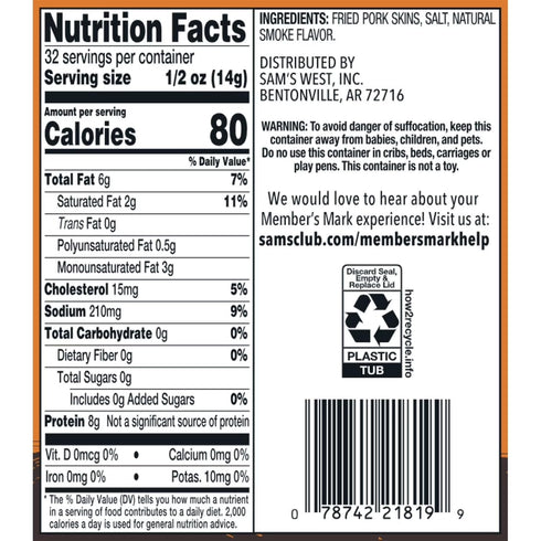 HomeRoots 16 oz 48 oz Member's Mark Original Fried Pork Rinds + Member's Mark Natural Shelled Walnuts Keto & Low-Carb