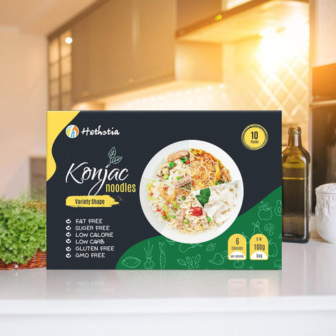 Pack 10-Pack Hethstia Konjac Noodle Variety (Spaghetti, Fettuccine, Rice, Pho, Angel Hair), Pre-Cooked Low Carb